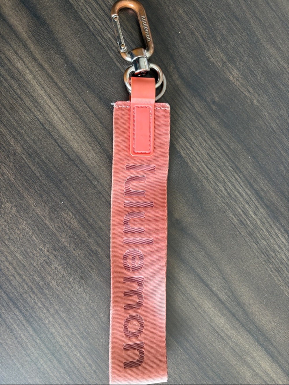 lululemon athletica Coral Pink Logo Wrist Strap Keychain